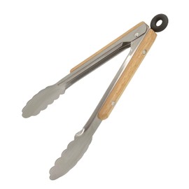 SD-TG09 Outdoor BBQ Tongs, Wood Grip, Stainless Steel, Includes Stopper, 9.8 inches (25 cm)