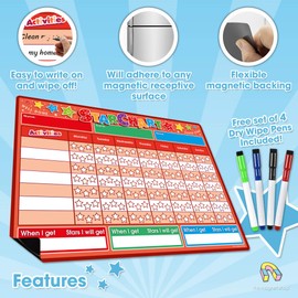 The Magnet Shop Reward Chart for Children - Magnetic Star Chart for Recognising and Inspiring Good Behaviour in Toddlers and Kids, Boys and Girls. Comes with 4 Magnetic Coloured Dry Wipe Pens (Red)