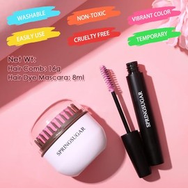 Peine de tiza temporal para teñir el cabello de color rosa intenso + tinte de rímel lavable para niñas y niños, maquillaje de colores vibrantes para H