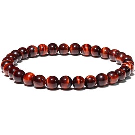 Wizock Gem Semi Precious Gemstones Stretch Bracelets for Women 6mm Round Beads Beaded Bracelets Unisex 6.8 Inches (Red Tiger's Eye)