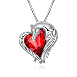 AOBOCO Horse Necklace 925 Sterling Silver Horse Pendant with Red Heart Crystal Animal Horse Jewelry Gift for Women Horse Lovers