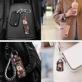 Suobstales 3Pcs Travel Bottles Keychain Holder Set,Travel Bottle Sleeves+Neoprene Chapstick Holders+Lanyard Keychain, Hedgehog Flower, One Size