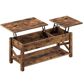 Rolanstar Lift Top Coffee Table, 43.8" Coffee Table with Hidden Compartment, 2 Way Lift Top Coffee Table with Open Shelf & X Wooded Support, Farmhouse Center Table for Living Room, Rustic Brown