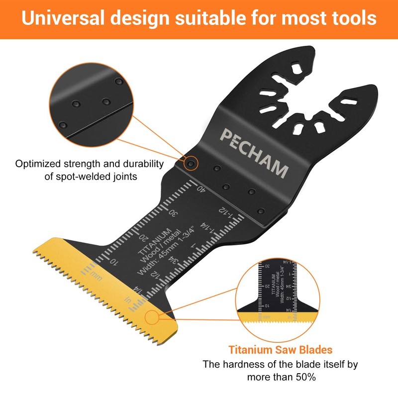 PECHAM 50PCS Titanium Oscillating Tool Blades, Universal Oscillating Multitool Blades