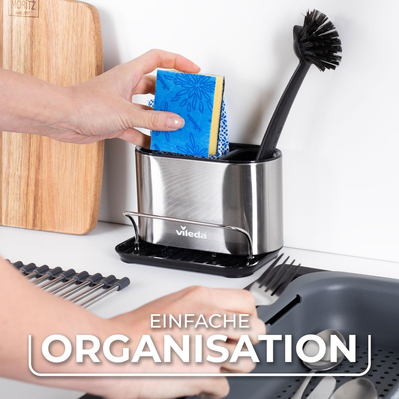 Vileda Stainless Steel Sink Organiser with Sponge Holder - Practical