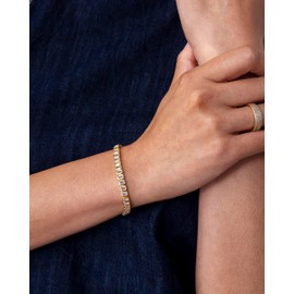 PAVOI Rhodium Plated Simulated Diamonds Bezel Set Tennis Bracelets for Women - Cubic Zirconia Stones Radiant Cut Statement Bride Gold Bracelet Stack - Size 6.5"