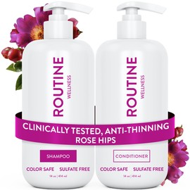 Routine Wellness- Champú y acondicionador anticaída para cabello debilitado - Bloqueador de DHT con biotina para mujeres y hombres - Color