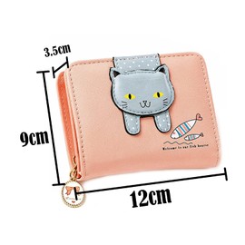 Oneroomone Women's Cat Wallet, Leather Small Purse, Children's Purse, Multiple Compartments, Leather Material, with Zip, Decorative Small Purse, Gifts for Girls (Pink), pink, Playful