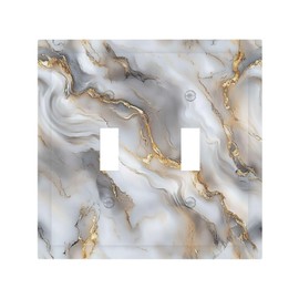 Lolreai Decorative Light Switch Cover Gray Golden Abstract Marble Luxury 2 Gang Wall Plates Double Toggle Switch Plate Electrical Outlet Cover Switch Plate for Bathroom Bedroom Decor（2 Pack）