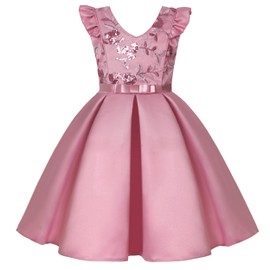 BUNNY LULU Knee-Length Girls Dress Bridesmaid Wedding Princess Children's Bow Birthday Ball Party Show Evening Lavender (13-14 Years, Dusty Rose 1)