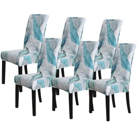 FORCHEER Printed Stretchable Parson Chair Covers for Dining Room Set of 6,Pattern Stretch Dining Chair Slipcover Washable Removable for Kitchen,Hotel,Restaurant,Ceremony Universal Size(6PCS,Leaf)