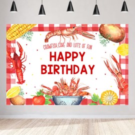 Aperturee 7x5ft Crawfish Boil Happy Birthday Backdrop Red and White Plaids Girls Women Sweet 16 Photography Background Banner Supplies Photo Booth Studio Props Party Decoration Sign Indoor Outdoor