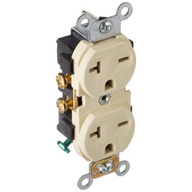 Leviton 5822-I Straight Blade Single Receptacle, 250 Vac, 20 A, 2 Pole, 3 Wire, Ivory