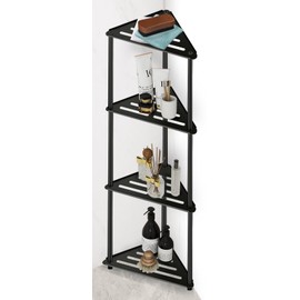 XEENEW Standing Corner Shower Caddy, 4 Tier Stainless Steel Organizer Stand, Rustproof Shelves for Inside Shower, Black