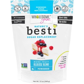 Wholesome Yum Besti Natural Powdered Sugar Substitute - Keto Confectioners Monk Fruit Sweetener Blend With Allulose (No Erythritol) - Non GMO, Zero Carb, Zero Calorie, No Aftertaste (12 oz)