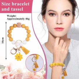 PLKDJDM 4 Pcs Silicone Beaded Wristlet Keychain for Women, Cute Key Ring Bracelet Car Keychain with Leather Tassel