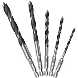 DekoTech Brad Point Wood Drill Bit Set – High-Speed Steel with 1/4" Hex Shank – Precision Drilling for Hardwood, Softwood, Plywood, and MDF – Quick-Change Design for Power Drills ( 5-Piece )