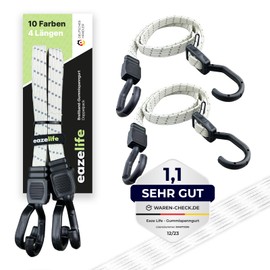 Set of 2 Rubber Tension Straps, Adjustable Reflective Wide Band Expander with Metal Hooks, Heavy Duty for Car, Bicycle and Outdoor Activities (10 Colours, 4 Lengths) (60 cm, Snow)