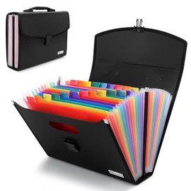 Uquelic 26Pockets Expanding File Folder - Upgraded Durable Buckle, Base with Ergonomic Portable Handle/Large A4 Letter Size Expandable File Organizer/Accordion Filing Document