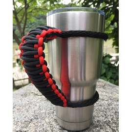 MOCE Handmade Paracord Handle for Yeti/Rtic/Ozark Trail Rambler 30 Oz Tumbler. Red/Black