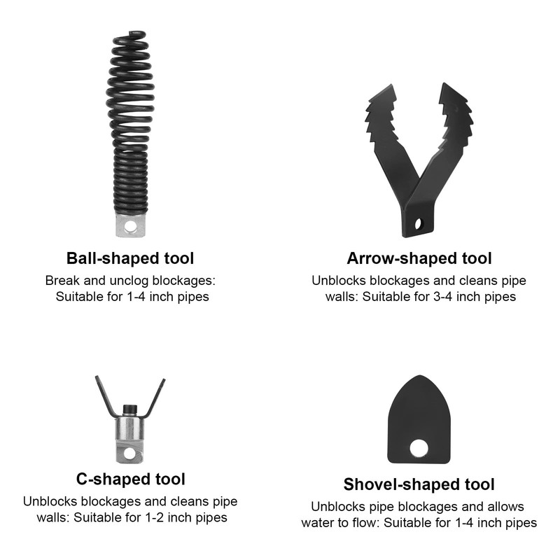 5pcs Drain Snake Drill Attachment Kit, 4 Shapes Manganese Steel