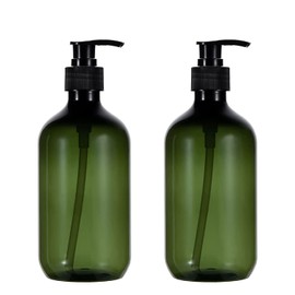 Sdoot Green Pump Bottle, 2 Pack Refillable Plastic Soap Dispenser for Shampoo, Conditioner, Lotion, Body Wash - 17oz