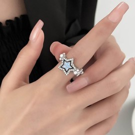 Boho Crystal Star Ring for Teenage Girls Beads Ankle Ring Smile Star Stacking Ring Lucky Star Finger Ring CZ Star Open Ring Petite Adjustable Ring Jewellery for Women Gifts
