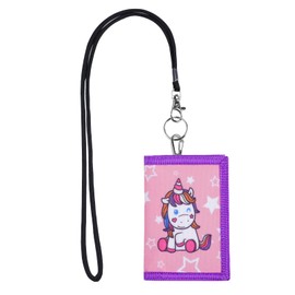 Aucuu Motif Neck Pouch, Children's Purse, Children's Purse with Viewing Window for Hanging, Trifold Wallet, Small, Children's Purse for Boys and Girls, #1 Unicorn, Casual