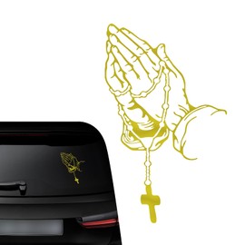 Anyhut 1 PC Praying Hand Decal Sticker, Premium Vehicle Decals, Praying Hands & Rosary Sticker - Car, Truck, Computer, Wall, Any Clean Smooth Surface - Vinyl Perfect for Bumper Stickers (Gold)