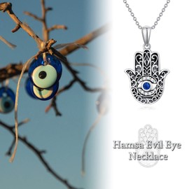 enjoylifecreative Hamsa Evil Eye Necklace with Crystal 925 Sterling Silver Hand of Fatima Necklace Evil Eye Pendant Jewellery Gifts for Women Men