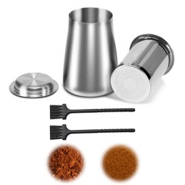kasanidika Coffee Sifter, Coffee Ground Sifter, Stainless Steel with Lid, Brush Included, Precision Mesh Stick, Durable, Even Extract, Can Be Used for Flour, Salt and Pepper, Silver