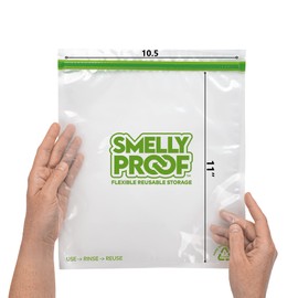 Smelly Proof Reusable Storage Bags for Food Bags - MADE IN USA, Easy Clean, Dishwasher-Safe, BPA FREE, NO PEVA, XL 3-mil Thick Bags, Extra Large Clear FLAT 10.5" x 12" GALLON 10-Pack