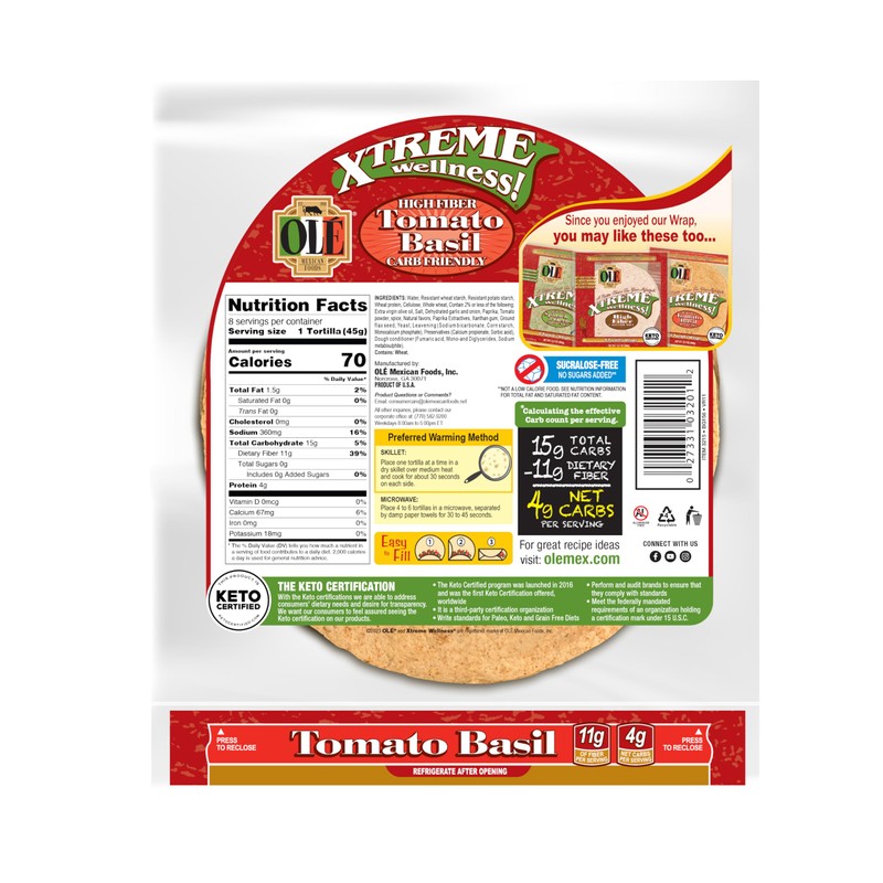 Olé Xtreme Wellness® Tomato & Basil | 8" Size Flour
