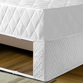 Box Spring Cover, Wrap Around Bed Skirt King Size Bed Skirt,16 Inch Tailored Drop Dust Bedskirt with Adjustable Elastic Belts,Three Fabric Sides, Easy Fit (White, King)