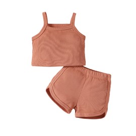 OPAWO Toddler Summer Outfits for Girls Ribbed Tops and Shorts 2PCS Infant Baby Girl Clothes Set Solid Color Toddler Outfit