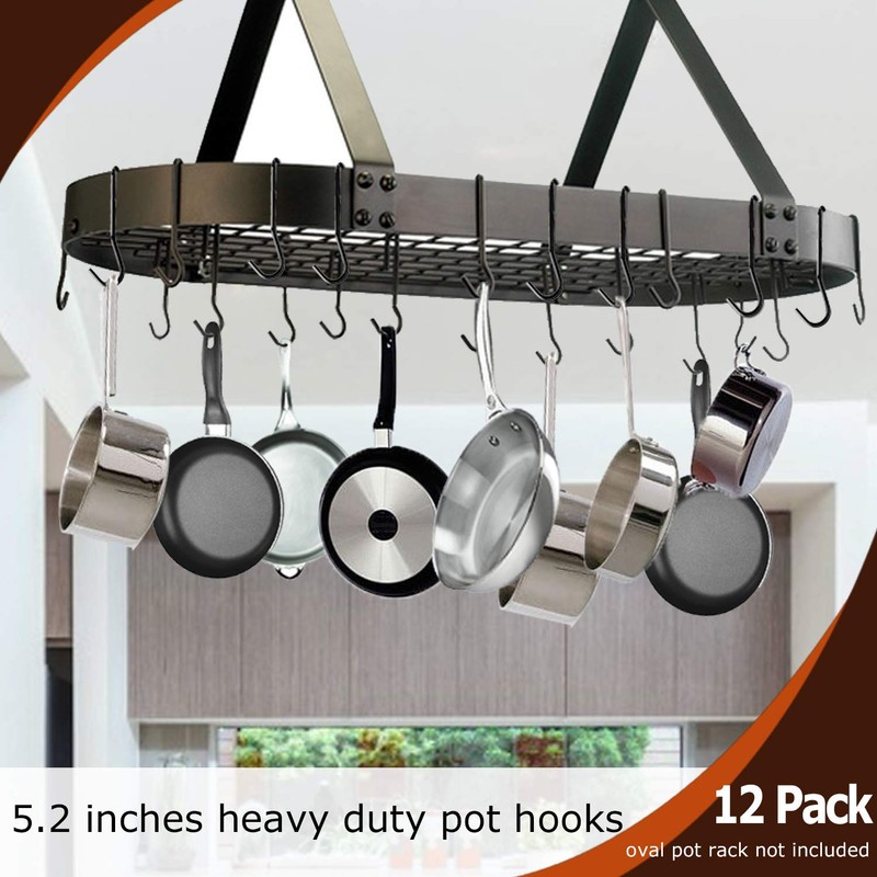 ESFUN 12 Pack Heavy Duty S Hooks, Black Pot Rack