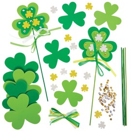 Baker Ross FX986 Shamrock Wand Kits - Pack of 6, St Patricks Day Craft Kits for Kids