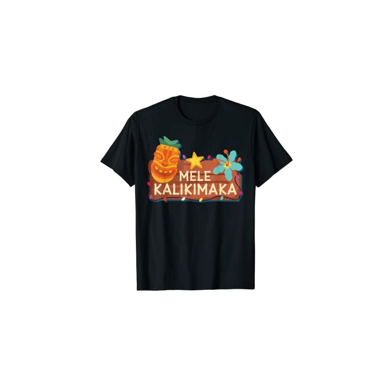 Mele Kalikimaka Tiki Mask Hawaiian Christmas Xmas T-Shirt, black