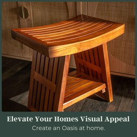 Teak Shower Bench 18 Inch – Fully Assembled Waterproof Seat with Curved Design – Durable Wooden Stool for Bathroom, Spa, or Outdoor Use