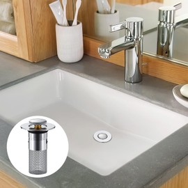 Sink Plug with Strainer, Stainless Steel Drain Plug with Hair Strainer, Universal Pop-Up Sink Plug for 34-40 mm Drain Quick Drainage Ideal for Bathroom, Kitchen and Sink