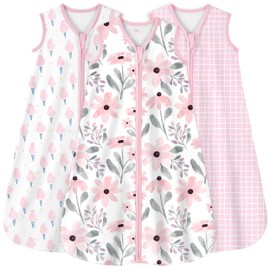 Yoofoss Baby Sleeping Bag 3 Pack 0-6 Months Baby Sleep Sack 0.5 TOG 100% Cotton Toddler Wearable Blanket for Newborn Infant Pink Floral