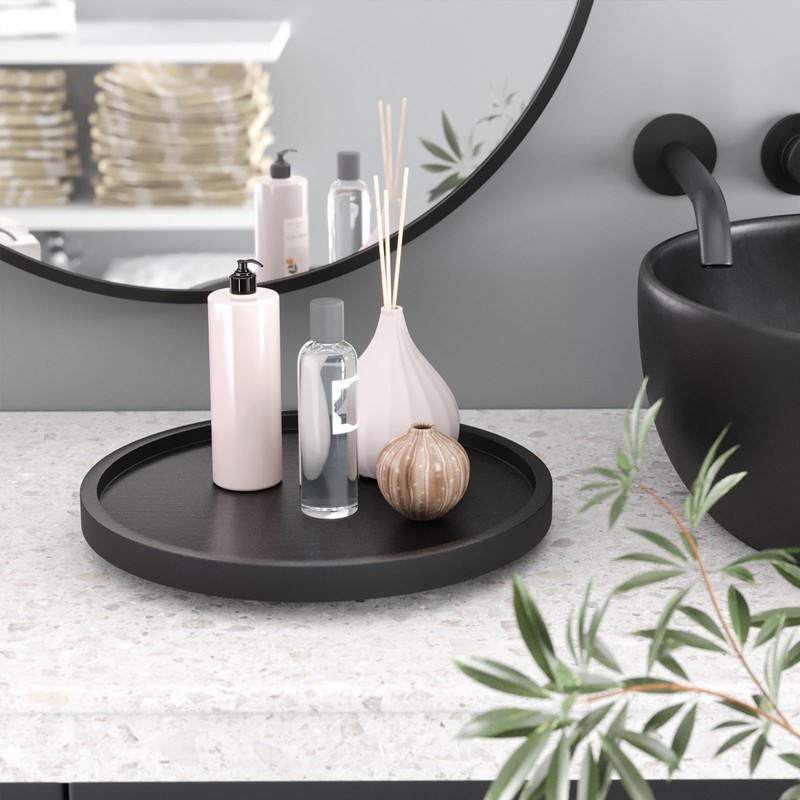 VERTORGAN Lazy Susan Organizer for Kitchen,Bamboo Turntable for Cabinet,Pantry,Vanity,Small（Black）