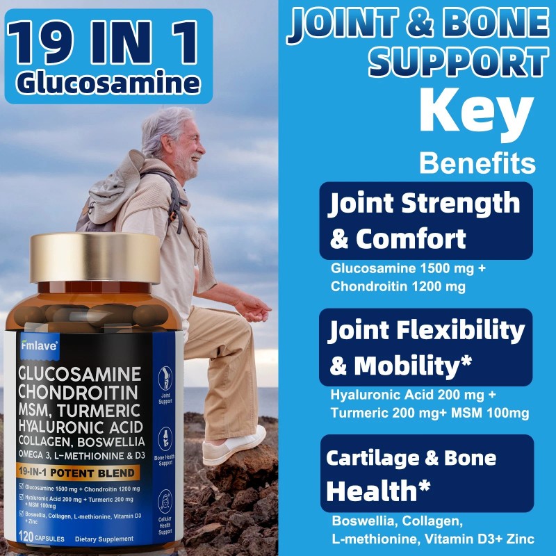 Fmlave Glucosamine Chondroitin MSM Vitamin D3 Joint, Cartilage, Mobility &