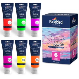 BLUEBIRD Signature Neon Acrylic Paint Set, Fluorescent Colors, 6-Pack 2.5 Fl Oz Tubes, Heavy Body, Acrylic Paints For Professionals, Students, Adults, & Artists