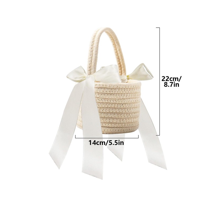 2 Pack Cotton Flower Girl Basket, Wedding Basket with Handle