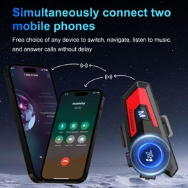 Khptop Motorcycle Helmet Bluetooth Headset,Sking Earphone,CVC Noise Cancellation Stereo Music Automatic answering,90 Hours Playing time High Sound Ultra-Thin Headset（Red）