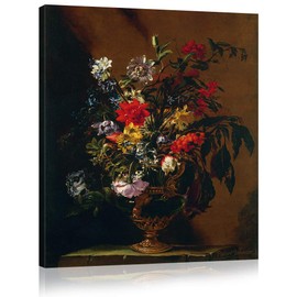 Wall Art Canvas A Gilded Vase on A Stone Ledge by Patori Johnson Retro Classical Flowers Art Reproductions Decor for Living Room Bedroom Giclee Print Paintings Art at Home Ready to Hang (20x24IN)