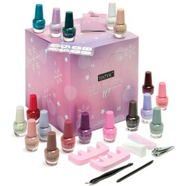 Nail Advent Calendar 24 Day – Technic Nail Care Gift Set with 18 Mini Nail Polishes 4ml, Clippers, File, Toe Separators, Stencils & Tools – Vegan, PETA Approved – 16×16×16 cm