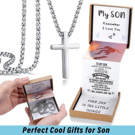 THEMEROL Cross Necklace for Men Teen Gift Ideas Gifts for Teenage Son Gifts From Mom Stainless Steel Graduation Gifts for Him Confirmation Fathers Day Valentines Stocking Stuffers Christmas Easter