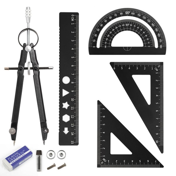 Metal Compass Geometry Set, Aluminum Alloy Protractor Set with Protractor,